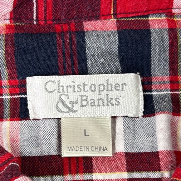 Christopher & Banks Red and Blue Plaid Vest Sleeveless Design - Picture 3 of 8